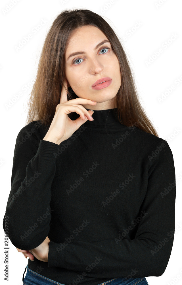 Young thoughtful woman daydreaming isolated on white background Young thoughtful woman daydreaming isolated on white background