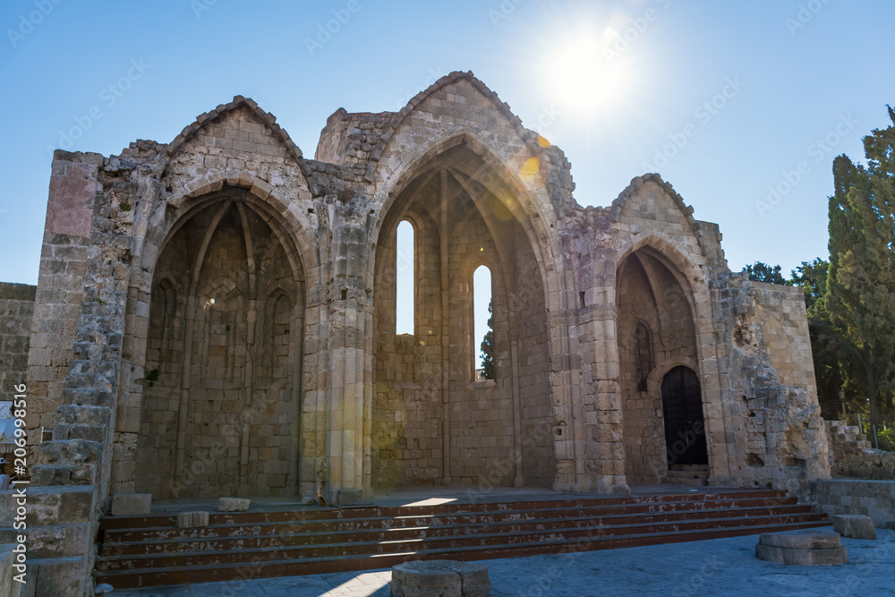 Church of Saint-Marie-du-Bourg in old town in City of Rhodes (Rhodes, Greece)