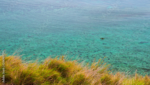 Little boat in the water in a turquoise sea