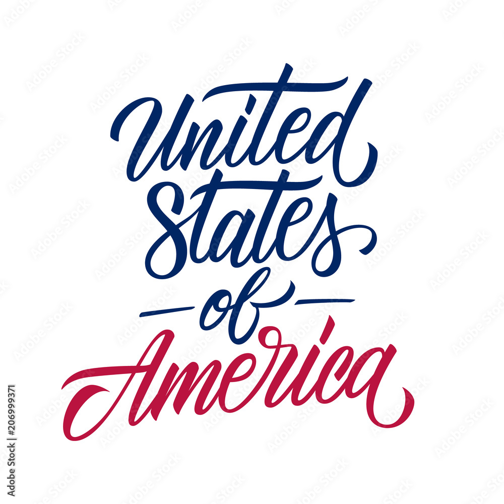 United States of America handwritten inscription. Creative typography for USA national holiday greetings and invitations. Vector illustration.