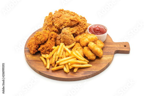 Obraz na plátně fried chicken with french fries and nuggets meal (junk food and unhealthy food)