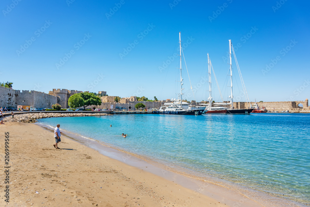 Boats in front of Grand Master palace in City of Rhodes (Rhodes, Greece)