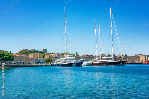 Boats in front of Grand Master palace in City of Rhodes (Rhodes, Greece)