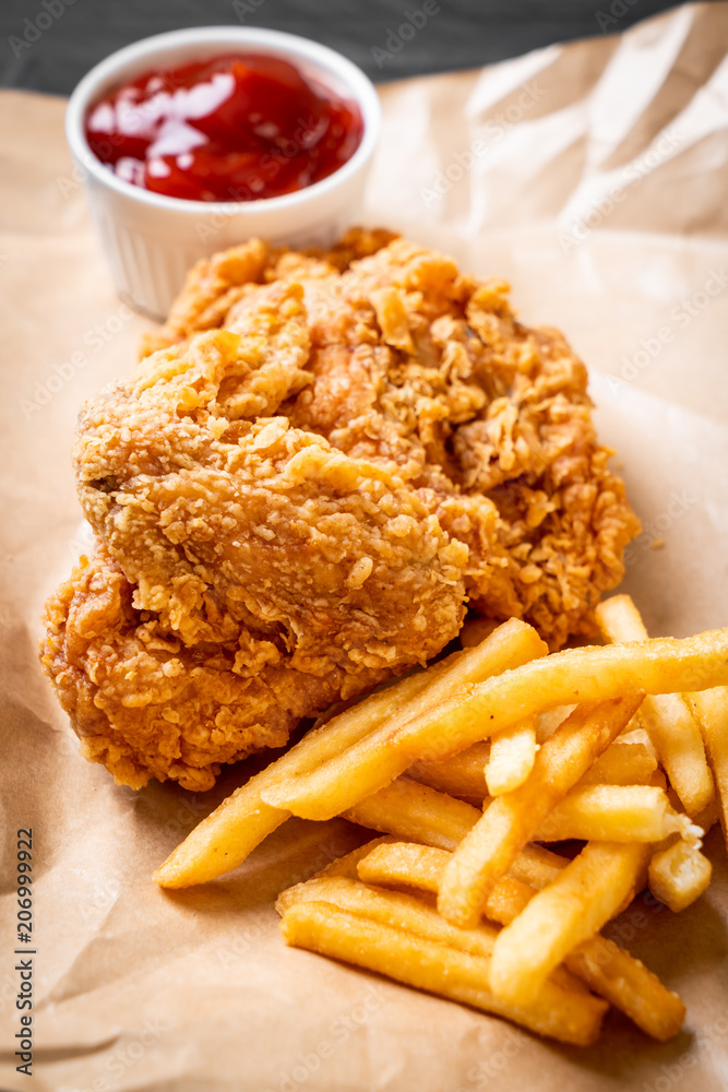 fried chicken with french fries and nuggets meal fried chicken with french fries and nuggets meal