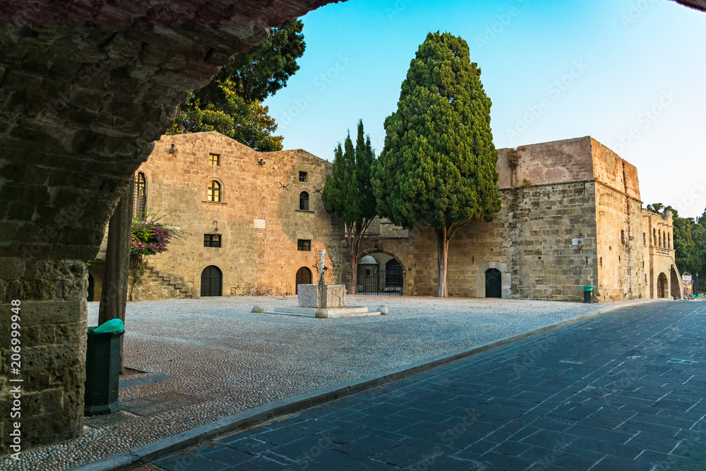 Old medieval buildings in old town in City of Rhodes (Rhodes, Greece)