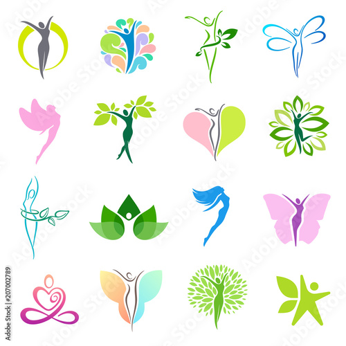 Fitness and wellness vector logo design  set
