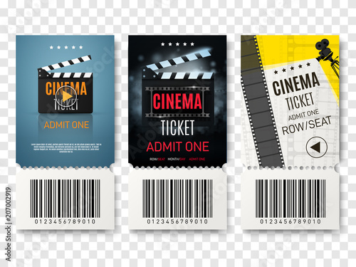 Collection of different cinema tickets. Vector illustration.