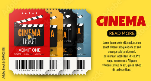 Movie cinema premiere poster or flyer design. Vector cinema tickets background.