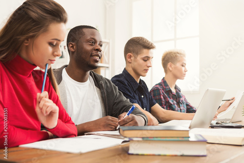 Multiethnic classmates preparing for exams together