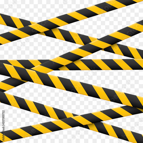 3d Caution lines isolated. Realistic warning tapes. Danger signs. Vector illustration isolated on checkered background.