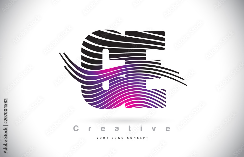 CE C E Zebra Texture Letter Logo Design With Creative Lines and Swosh in Purple Magenta Color. CE C E Zebra Texture Letter Logo Design With Creative Lines and Swosh in Purple Magenta Color.