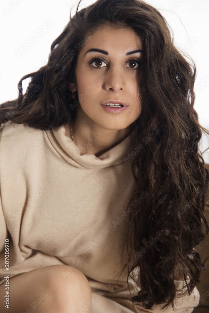Naklejka premium Portrait of brunette with long hair