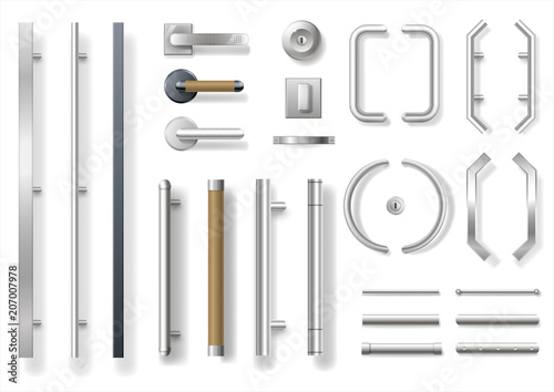 Set of modern door handles for doors or windows. Architectural details and accessories. Vector graphics photo