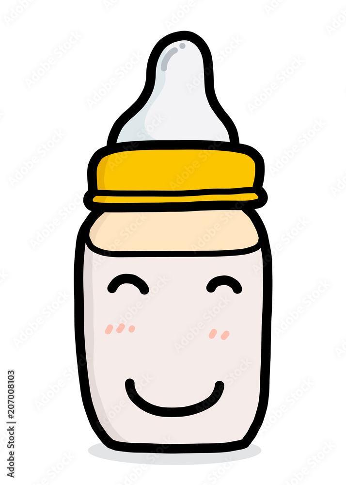 smile baby milk bottle / cartoon vector and illustration, hand drawn style,  isolated on white background. Stock Vector | Adobe Stock