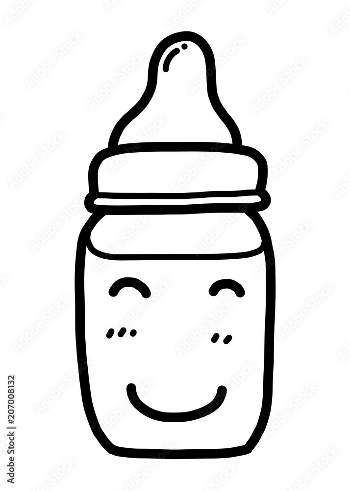 smile baby milk bottle / cartoon vector and illustration, black and white, hand drawn, sketch style, isolated on white background. smile baby milk bottle / cartoon vector and illustration, black and white, hand drawn, sketch style, isolated on white background.