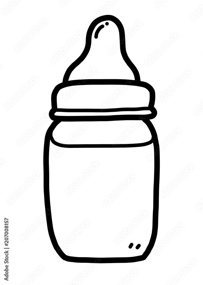 baby milk bottle / cartoon vector and illustration, black and white, hand  drawn, sketch style, isolated on white background. Stock Vector | Adobe  Stock