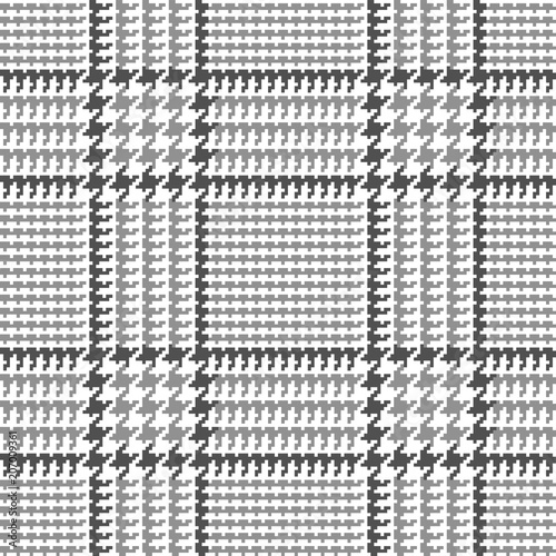 
Glen Plaid Vector Pattern in Gray, White and Black Overcheck. Classic Prince of Wales Check. Seamless Textile Print. 5x5 Check  Houndstooth. Traditional Scottish Fabric. Pixel Pattern Tile Swatch. photo