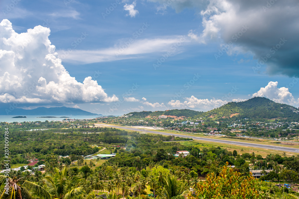 Aircraft runway and cityscape in Samui island