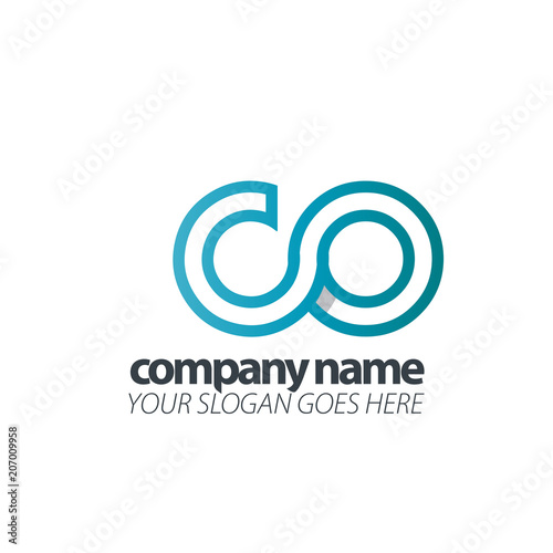 Initial Letter CO Lowercase. Linked Rounded Design Logo.