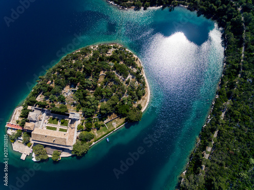 Aerial photo of the St. Mary island on island of Mljet In Croatia