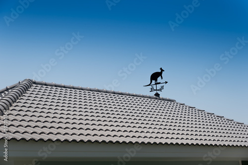 Roof tiles with sky background.