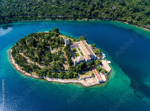 Aerial photo of the St. Mary island on island of Mljet In Croatia photo