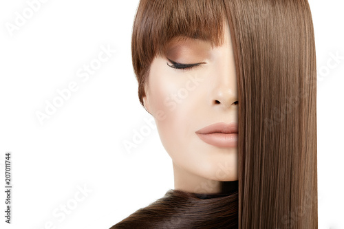 Beauty model girl with healthy straight hair. Hair salon concept