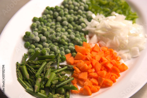 Some chopped vegetables for cooking.