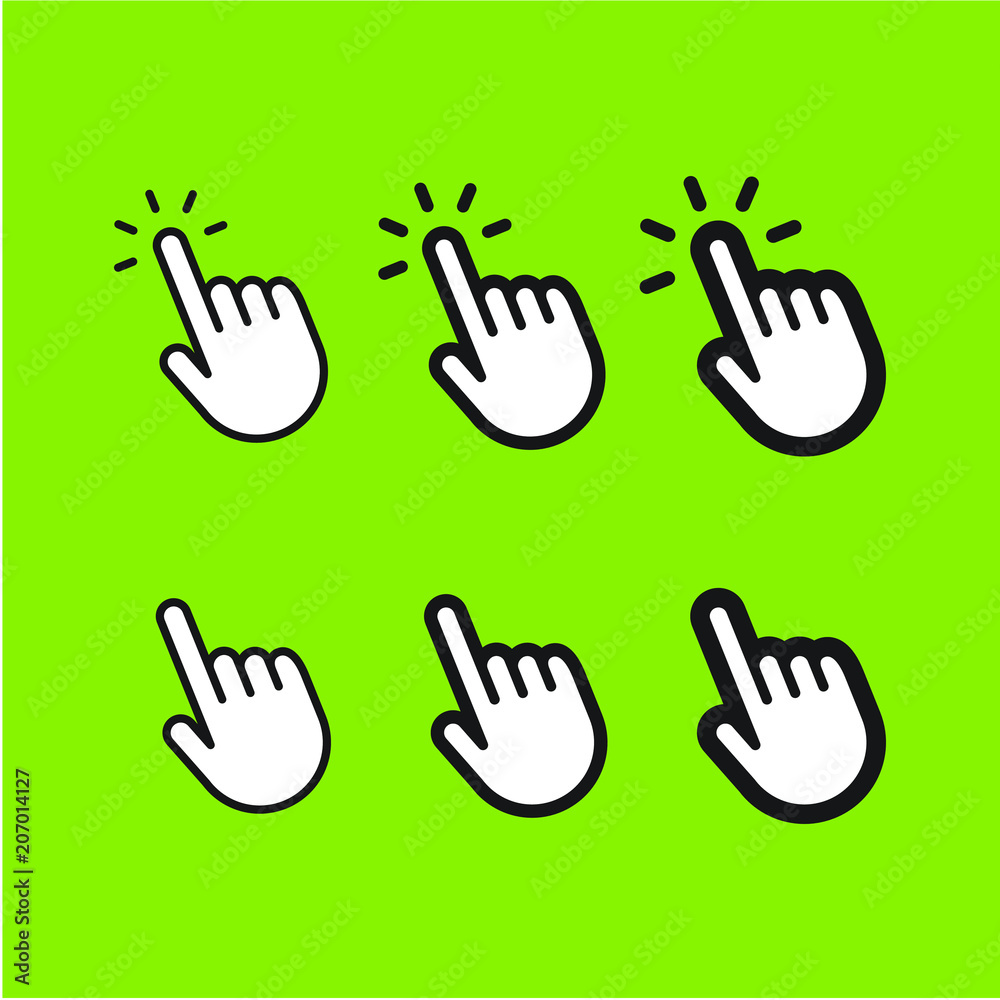 Obraz premium Hand clicking icon, cursor linear vector collection