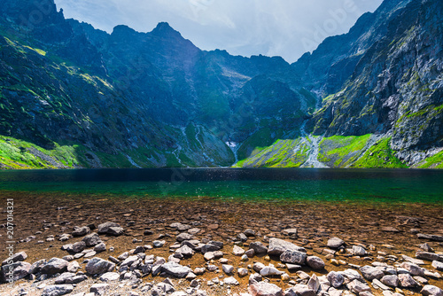 Beautiful picturesque lake in the Tatra Mountains Cherny Staw, Poland