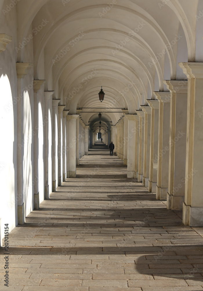 Vicenza Italy the long arched corridor leading to the sanctuary