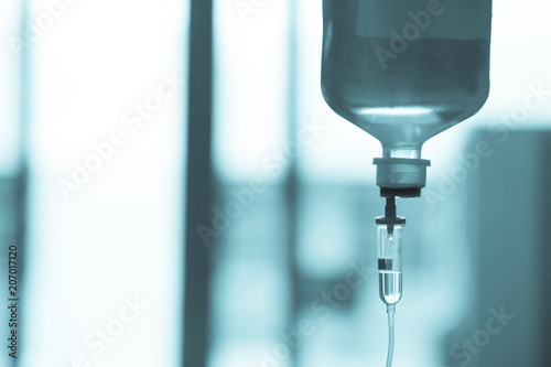 Selective focus  Infusion bottle with IV solution in the patient room