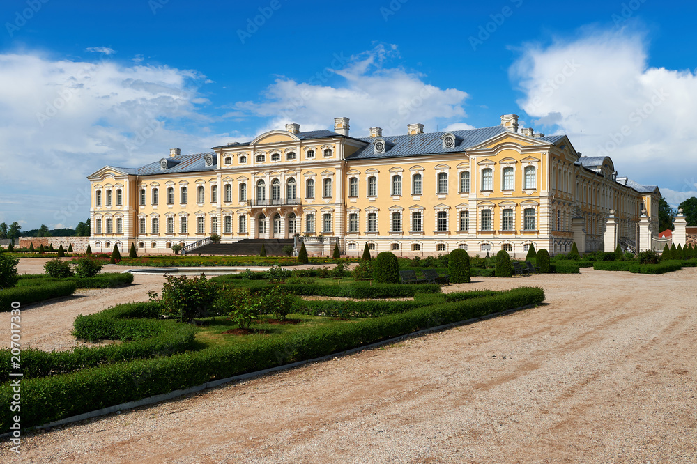 Rundale palace in Latvia. It is made in baroque style. Famous attraction place for tourists.