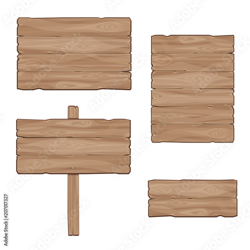 Old wooden boards for messages. Set of vector banners with natural wood texture isolated on white
