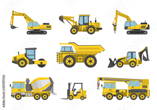 Vector illustration. Set of construction machinery.
