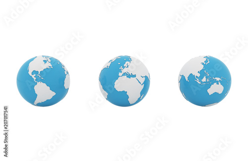 Set of 3d earth globe isolated on white background