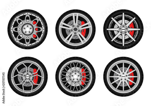 Vector illustration. Set of car wheels.