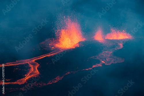 The Piton de la Fournaise volcano during an eruption in Reunion Island