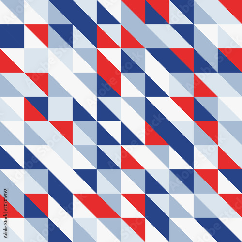 Random colored abstract geometric mosaic pattern background. Red blue white patriotic background. Seamless vector pattern. 