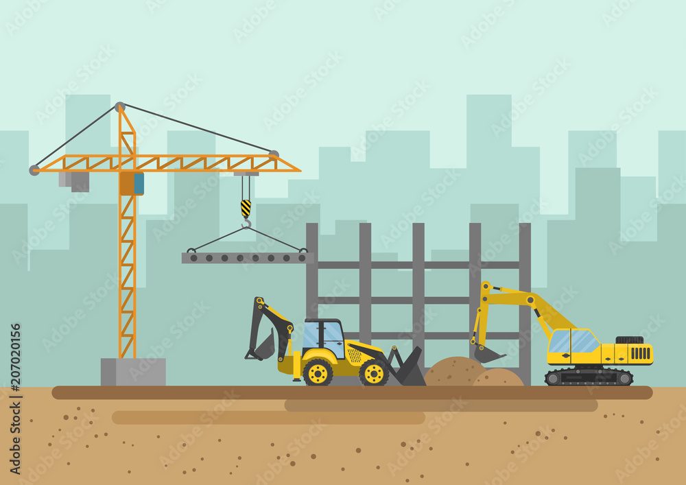 Vector illustration. Buildings and special equipment on the ...