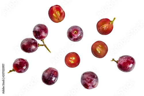 Grapes, whole and halves, isolate on white background simple pattern