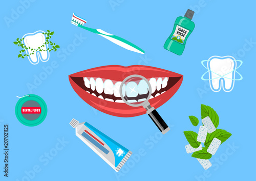 Vector illustration. Dental services .Concepts of oral hygiene.