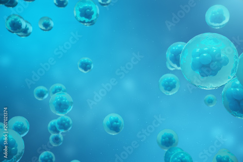 3D Rendering human or animal cells on blue background. Concept Early stage embryo Medicine scientific concept  Stem cell research and treatment.