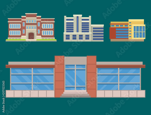 City buildings modern tower office architecture house business apartment home facade vector illustration