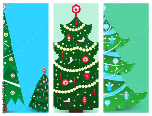 Christmas tree vector ornament star xmas gift brochure design holiday celebra...