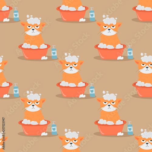 Cats heads vector illustration cute animal funny seamless pattern background ...
