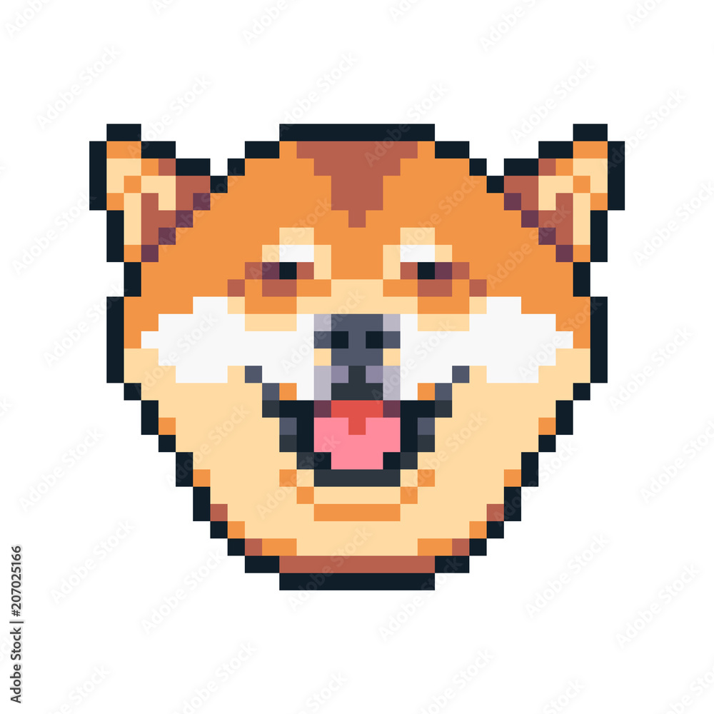 Pixel art shiba inu smiling dog vector icon. Stock Vector | Adobe ...
