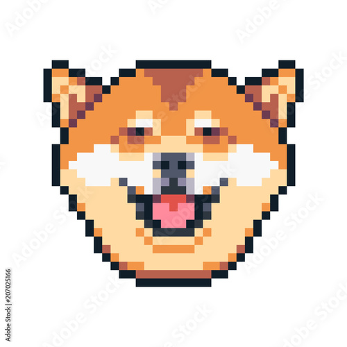 Pixel art shiba inu smiling dog vector icon.