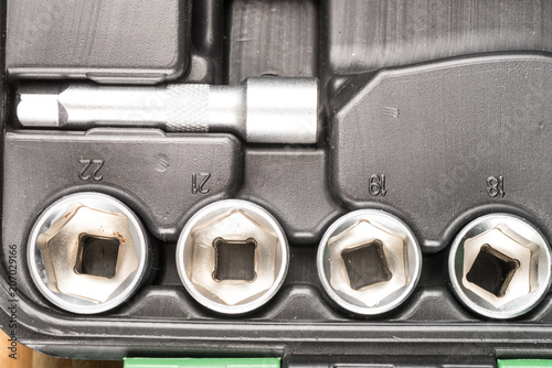 Assorted ratchet sockets photo