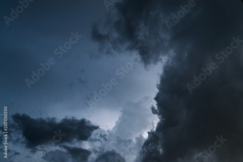 Extreme thunderstorm shelf cloud. Summer landscape of severe weather